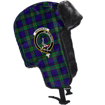 MacKinlay Modern Tartan Winter Trapper Hat with Family Crest - Tartanvibesclothing