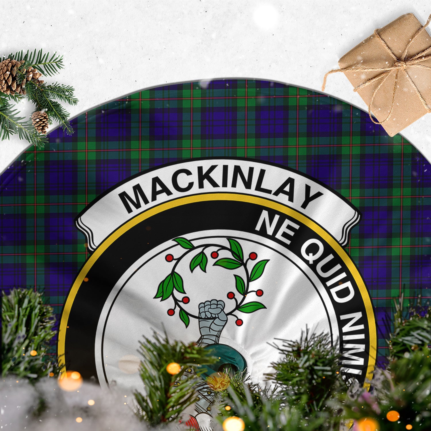 MacKinlay Modern Tartan Christmas Tree Skirt with Family Crest - Tartanvibesclothing