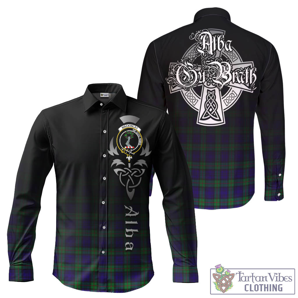 Tartan Vibes Clothing MacKinlay Modern Tartan Long Sleeve Button Up Featuring Alba Gu Brath Family Crest Celtic Inspired