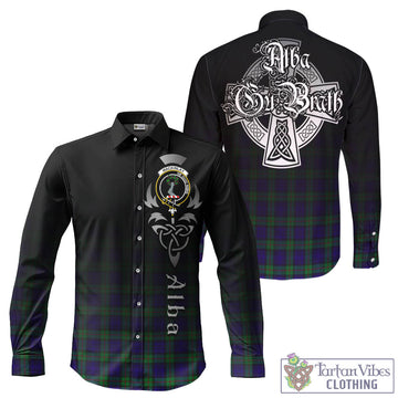 Tartan Vibes Clothing MacKinlay Modern Tartan Long Sleeve Button Up Featuring Alba Gu Brath Family Crest Celtic Inspired