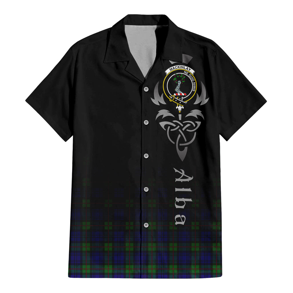Tartan Vibes Clothing MacKinlay Modern Tartan Short Sleeve Button Up Featuring Alba Gu Brath Family Crest Celtic Inspired