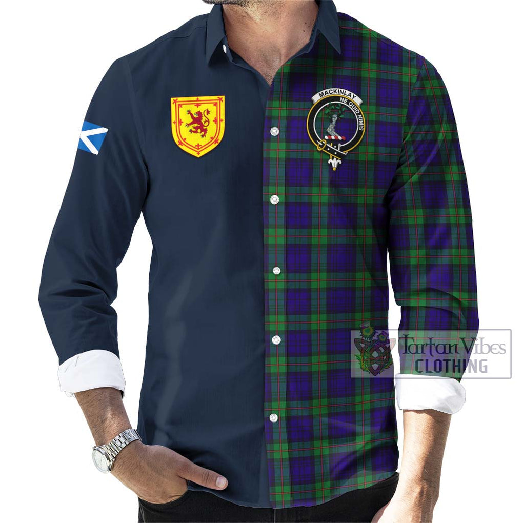Tartan Vibes Clothing MacKinlay Modern Tartan Long Sleeve Button Shirt with Scottish Lion Royal Arm Half Style