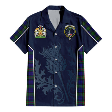 Tartan Vibes Clothing MacKinlay Modern Tartan Short Sleeve Button Up Shirt with Family Crest and Scottish Thistle Vibes Sport Style