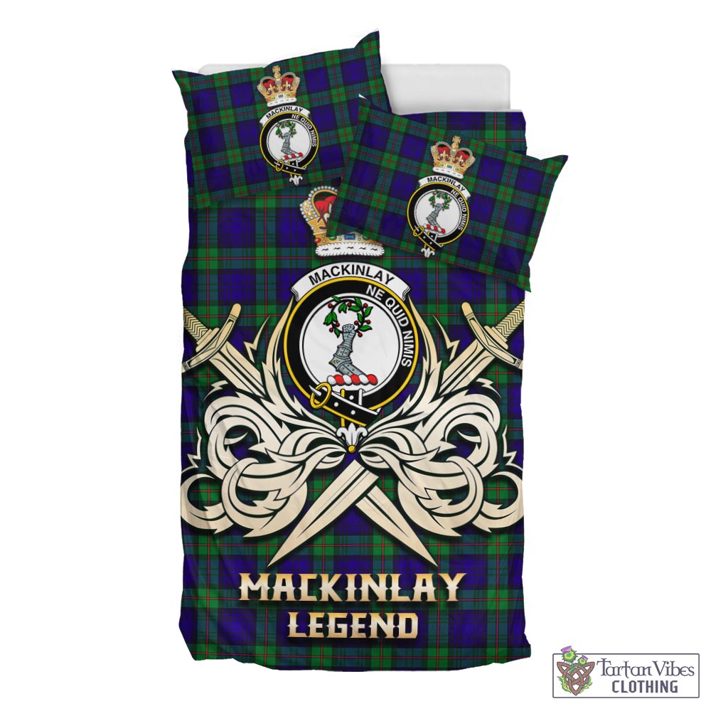 Tartan Vibes Clothing MacKinlay Modern Tartan Bedding Set with Clan Crest and the Golden Sword of Courageous Legacy