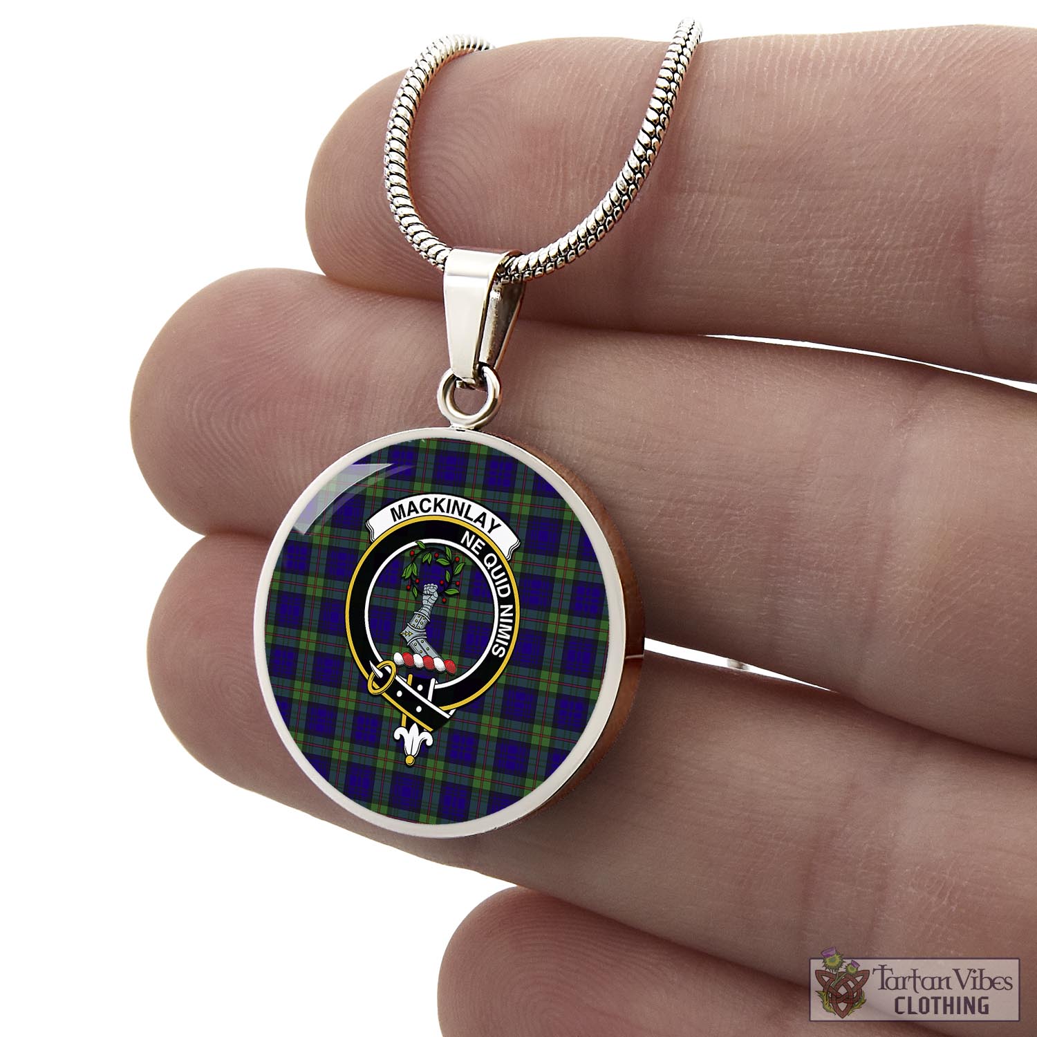 Tartan Vibes Clothing MacKinlay Modern Tartan Circle Necklace with Family Crest