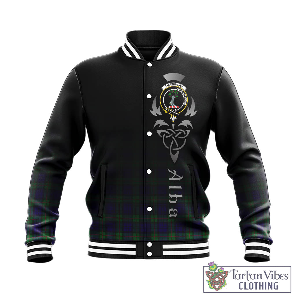 Tartan Vibes Clothing MacKinlay Modern Tartan Baseball Jacket Featuring Alba Gu Brath Family Crest Celtic Inspired