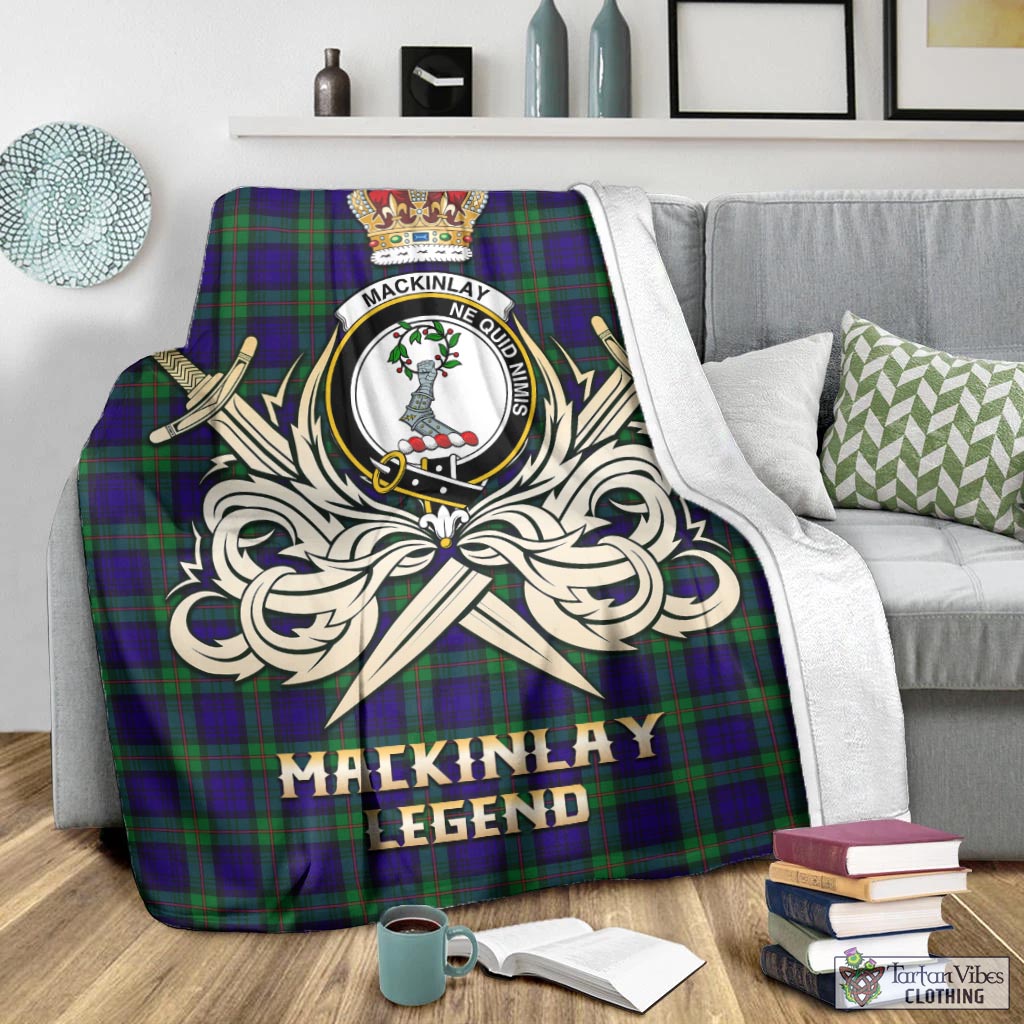 Tartan Vibes Clothing MacKinlay Modern Tartan Blanket with Clan Crest and the Golden Sword of Courageous Legacy