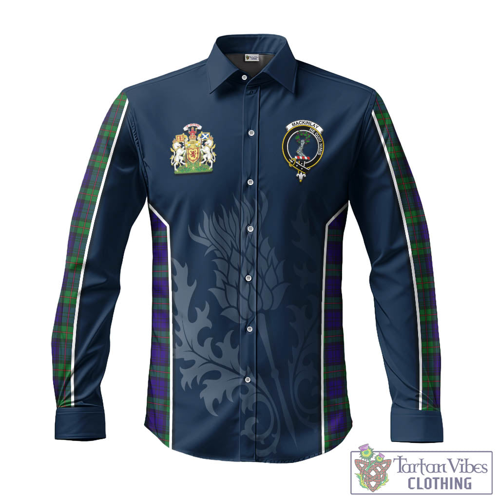 Tartan Vibes Clothing MacKinlay Modern Tartan Long Sleeve Button Up Shirt with Family Crest and Scottish Thistle Vibes Sport Style