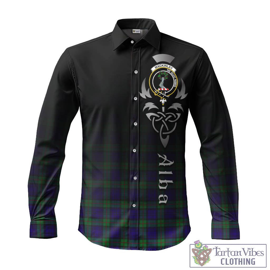 Tartan Vibes Clothing MacKinlay Modern Tartan Long Sleeve Button Up Featuring Alba Gu Brath Family Crest Celtic Inspired