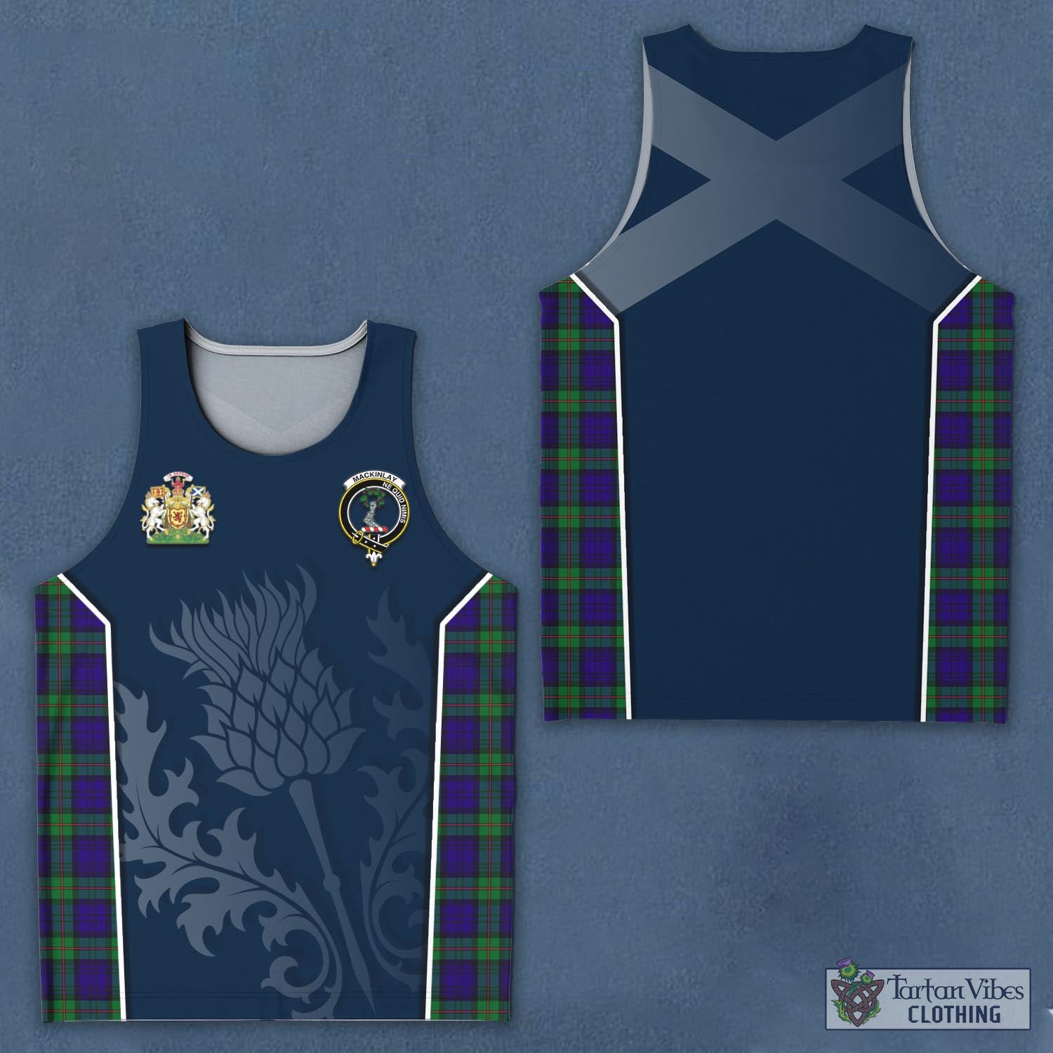 Tartan Vibes Clothing MacKinlay Modern Tartan Men's Tanks Top with Family Crest and Scottish Thistle Vibes Sport Style