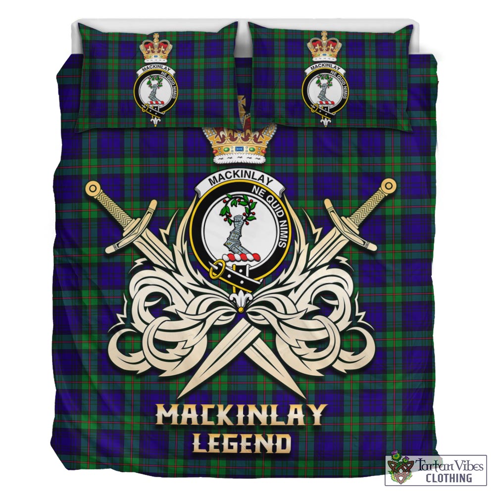 Tartan Vibes Clothing MacKinlay Modern Tartan Bedding Set with Clan Crest and the Golden Sword of Courageous Legacy