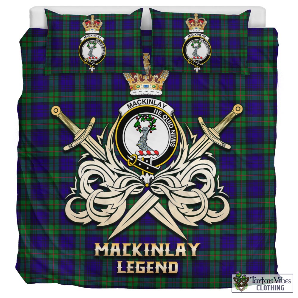 Tartan Vibes Clothing MacKinlay Modern Tartan Bedding Set with Clan Crest and the Golden Sword of Courageous Legacy