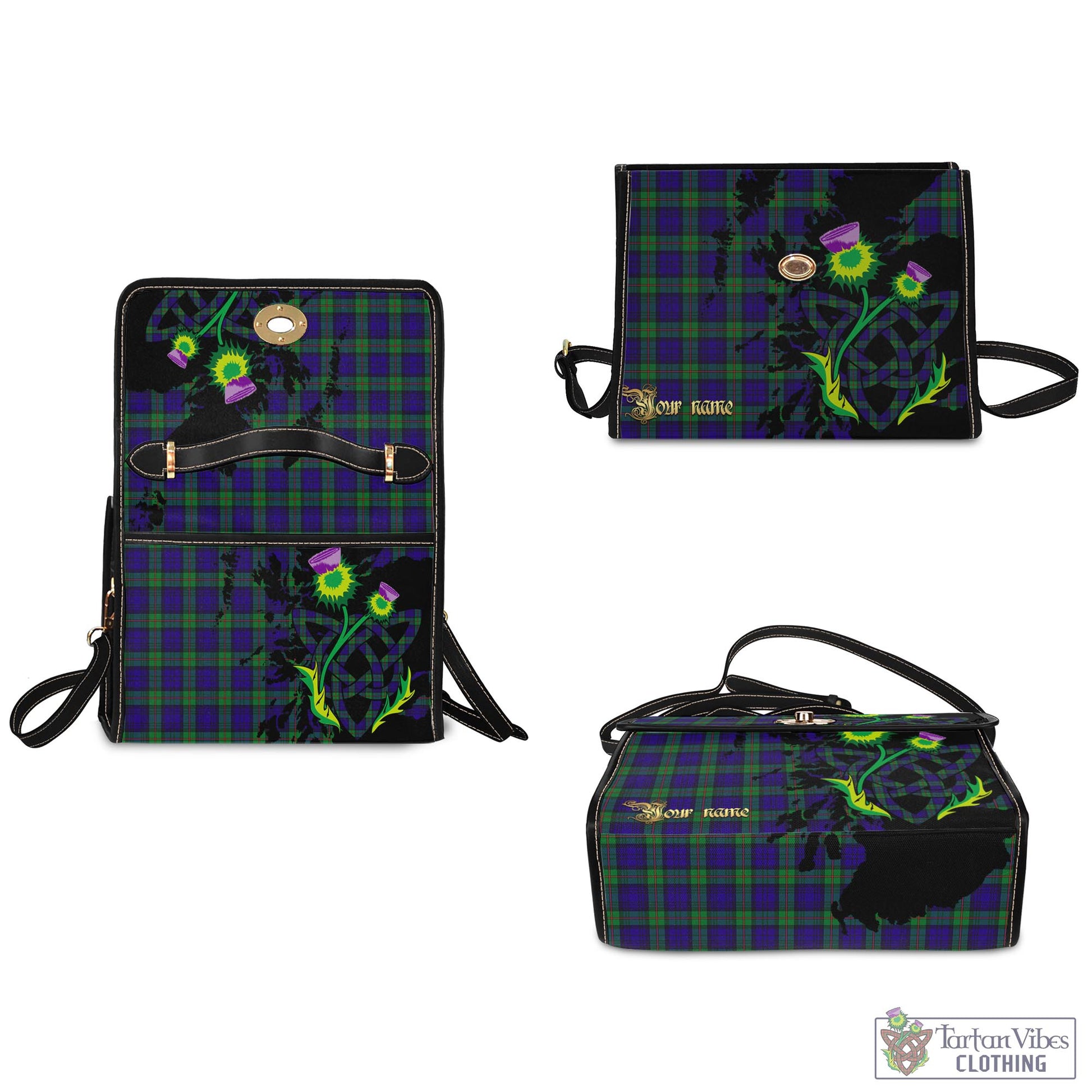 Tartan Vibes Clothing MacKinlay Modern Tartan Waterproof Canvas Bag with Scotland Map and Thistle Celtic Accents