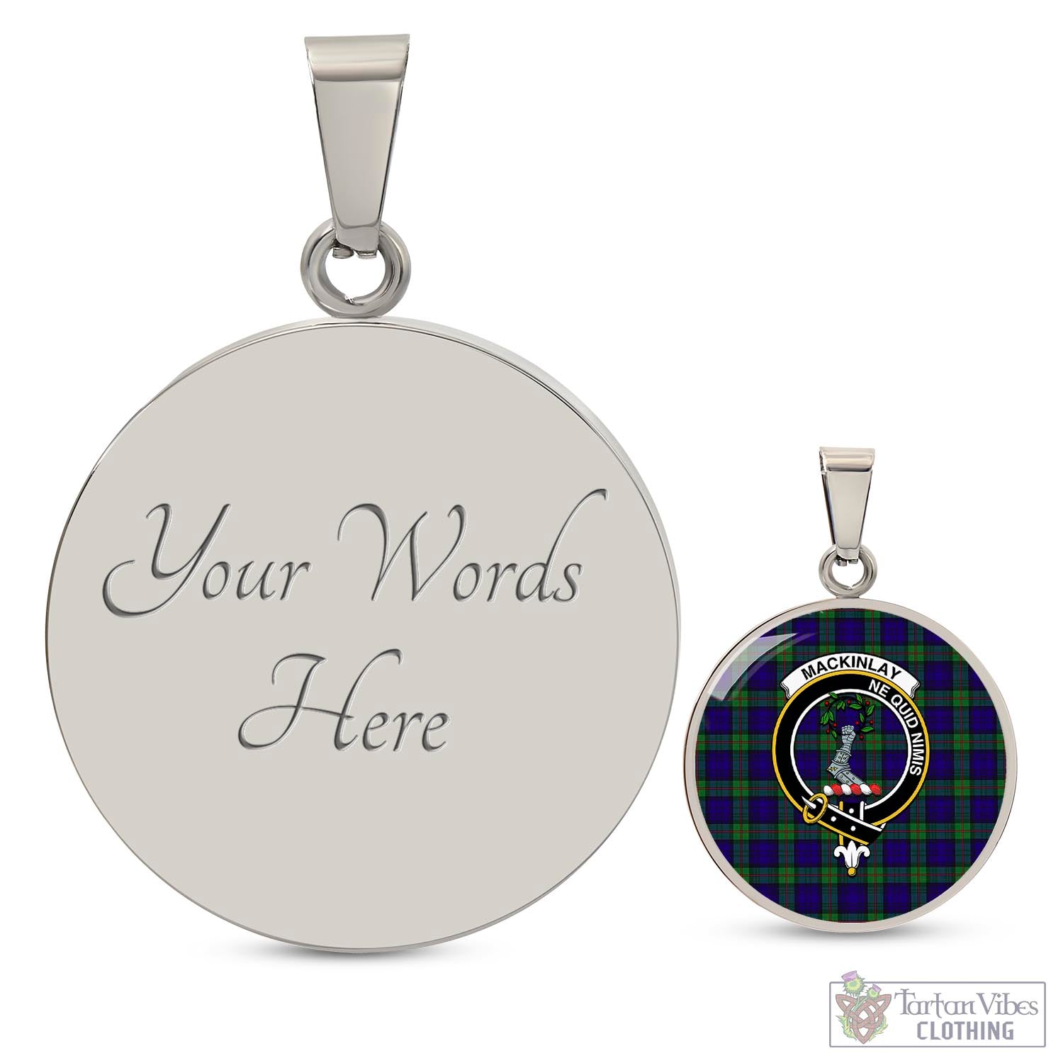 Tartan Vibes Clothing MacKinlay Modern Tartan Circle Necklace with Family Crest