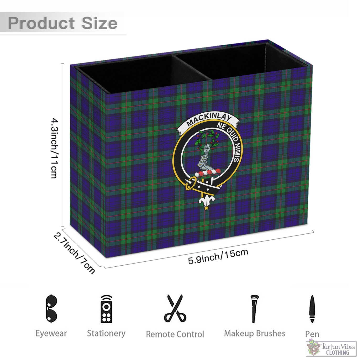 Tartan Vibes Clothing MacKinlay Modern Tartan Pen Holder with Family Crest