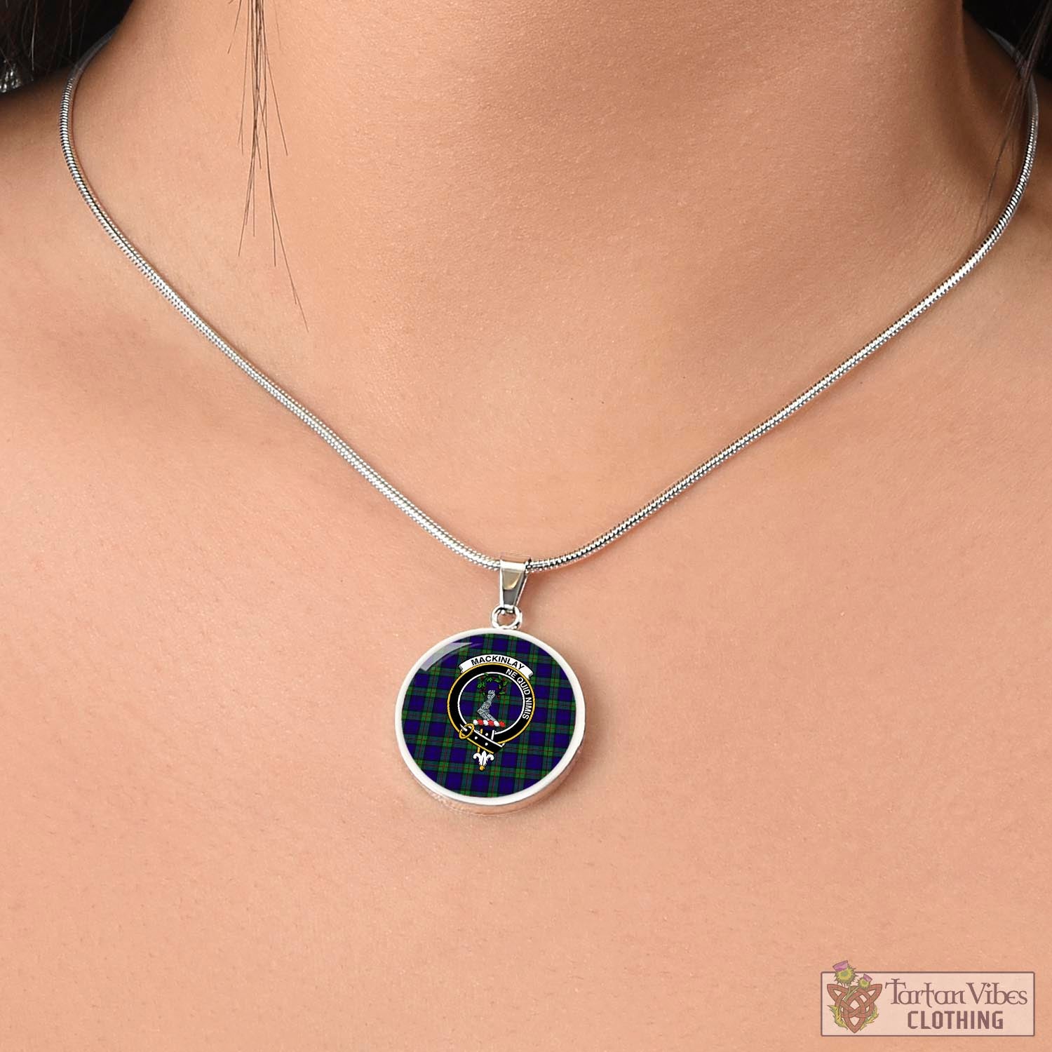 Tartan Vibes Clothing MacKinlay Modern Tartan Circle Necklace with Family Crest