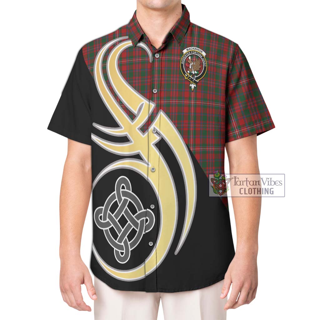MacKinnon (McKinnon) Tartan Short Sleeve Button Shirt with Family Crest and Celtic Symbol Style Kid - Tartan Vibes Clothing