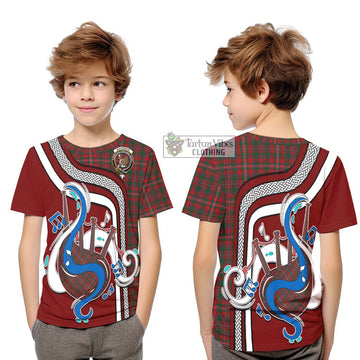 Tartan Vibes Clothing MacKinnon Tartan Kid T-Shirt with Epic Bagpipe Style