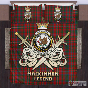 MacKinnon Tartan Bedding Set with Clan Crest and the Golden Sword of Courageous Legacy