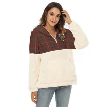 MacKinnon (McKinnon) Tartan Women's Borg Fleece Hoodie With Half Zip with Family Crest Female - Tartan Vibes Clothing