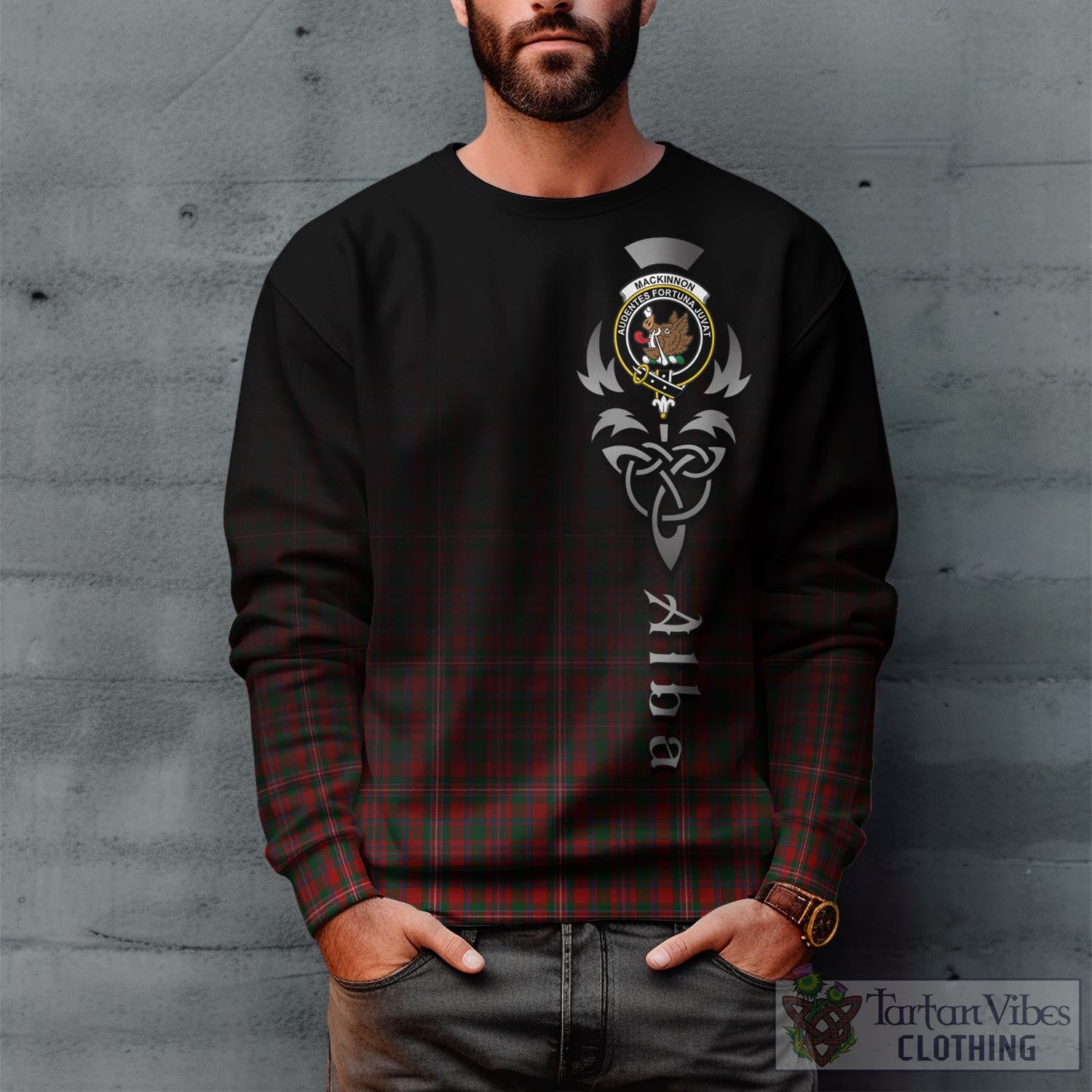 Tartan Vibes Clothing MacKinnon Tartan Sweatshirt Featuring Alba Gu Brath Family Crest Celtic Inspired