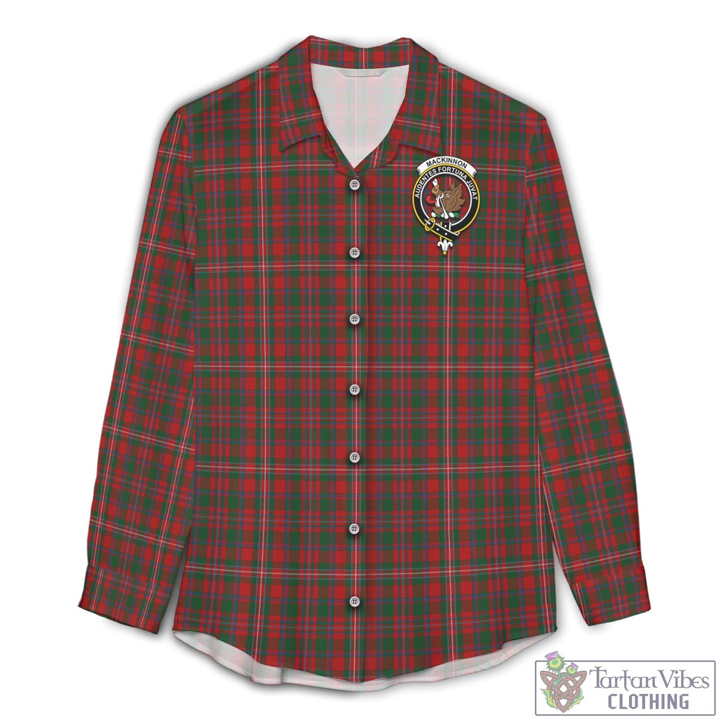 Tartan Vibes Clothing MacKinnon Tartan Womens Casual Shirt with Family Crest