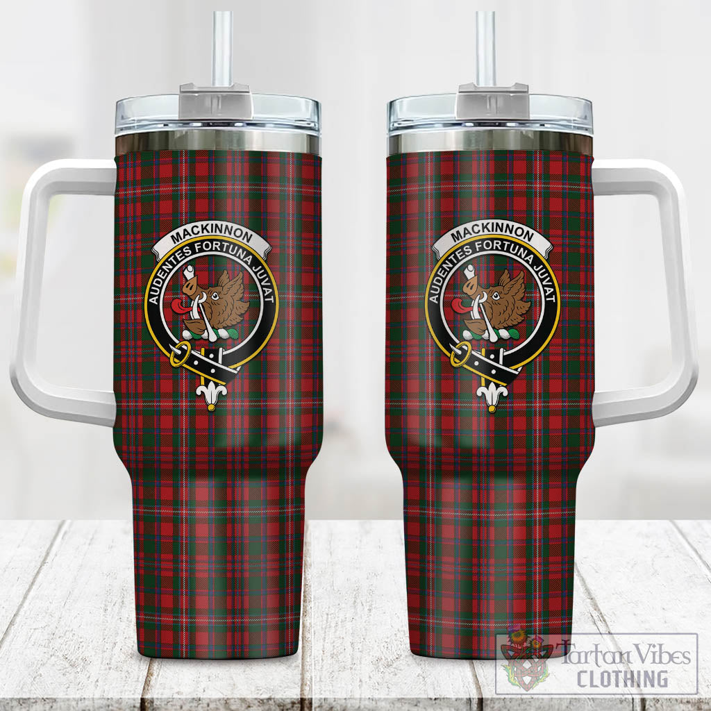 Tartan Vibes Clothing MacKinnon Tartan and Family Crest Tumbler with Handle