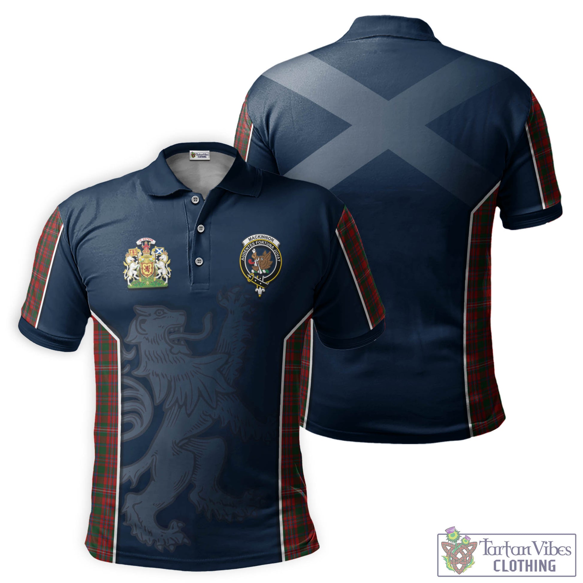 Tartan Vibes Clothing MacKinnon Tartan Men's Polo Shirt with Family Crest and Lion Rampant Vibes Sport Style