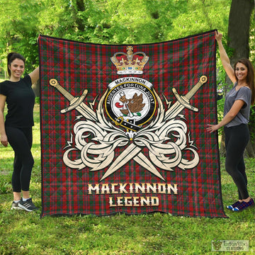 MacKinnon Tartan Quilt with Clan Crest and the Golden Sword of Courageous Legacy