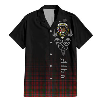 MacKinnon Tartan Short Sleeve Button Up Featuring Alba Gu Brath Family Crest Celtic Inspired