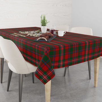 Tartan Vibes Clothing MacKinnon Tartan Tablecloth with Clan Crest and the Golden Sword of Courageous Legacy