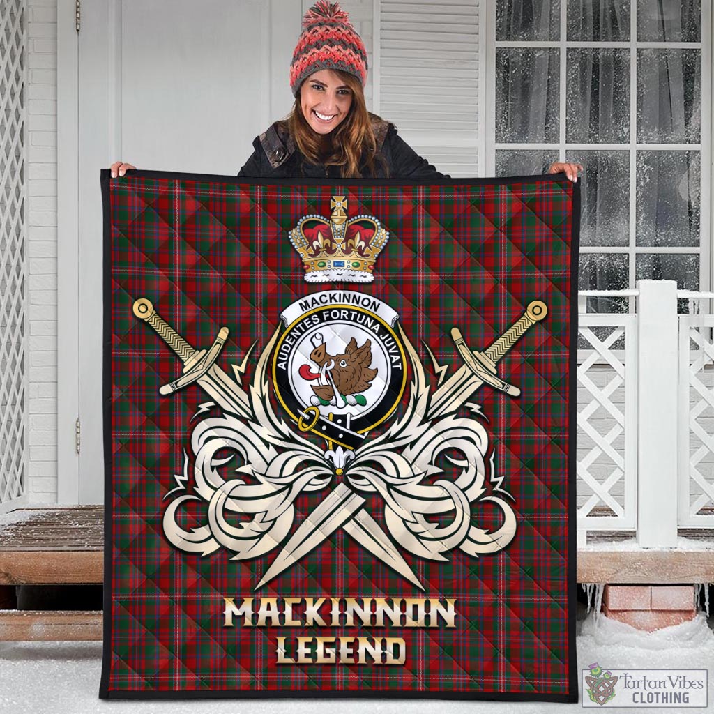 Tartan Vibes Clothing MacKinnon Tartan Quilt with Clan Crest and the Golden Sword of Courageous Legacy