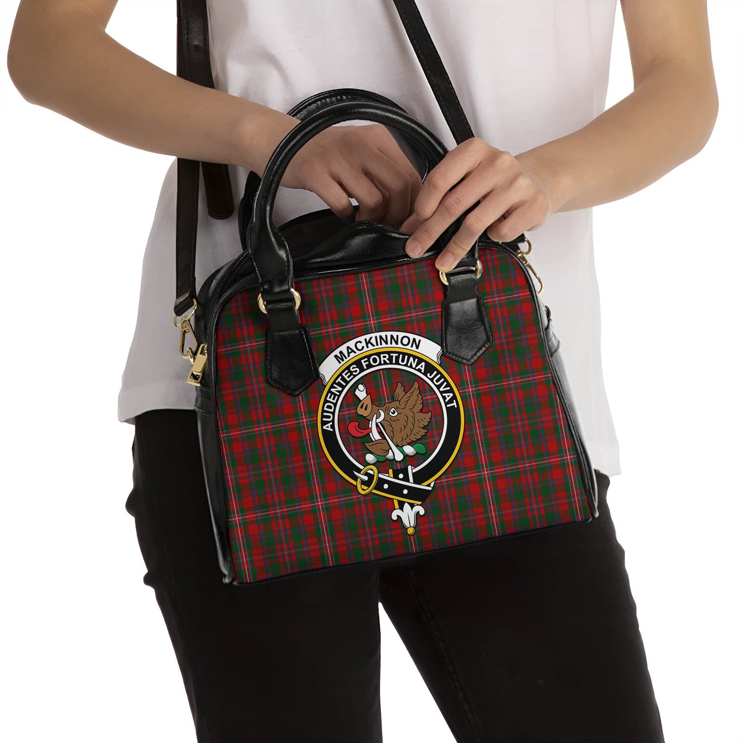 MacKinnon Tartan Shoulder Handbags with Family Crest - Tartanvibesclothing