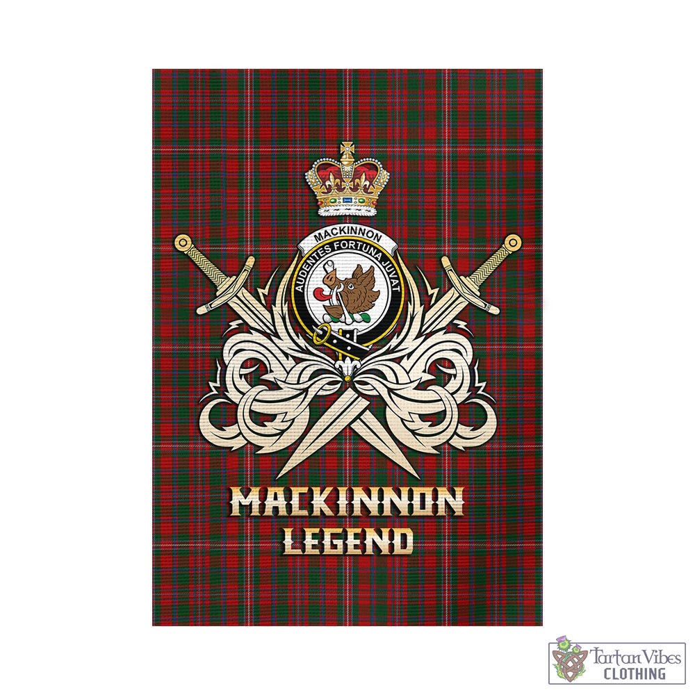 Tartan Vibes Clothing MacKinnon Tartan Flag with Clan Crest and the Golden Sword of Courageous Legacy