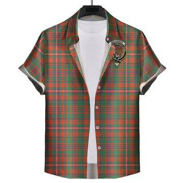MacKinnon Ancient Tartan Short Sleeve Button Down Shirt with Family Crest