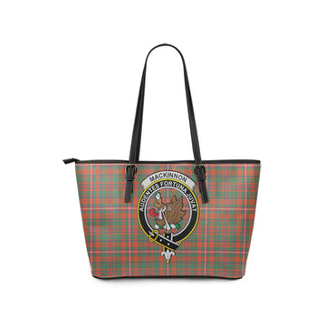 MacKinnon Ancient Tartan Leather Tote Bag with Family Crest