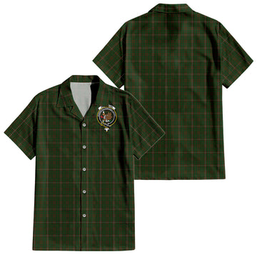 MacKinnon Hunting Tartan Short Sleeve Button Down Shirt with Family Crest