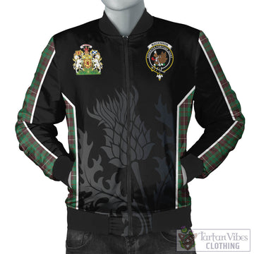 MacKinnon Hunting Ancient Tartan Bomber Jacket with Family Crest and Scottish Thistle Vibes Sport Style