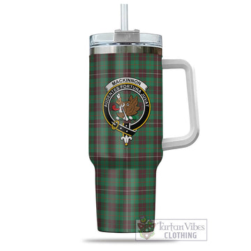 MacKinnon Hunting Ancient Tartan and Family Crest Tumbler with Handle