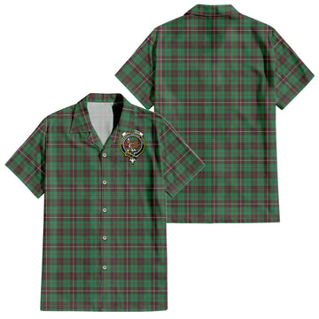 MacKinnon Hunting Ancient Tartan Short Sleeve Button Down Shirt with Family Crest