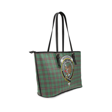 MacKinnon Hunting Ancient Tartan Leather Tote Bag with Family Crest