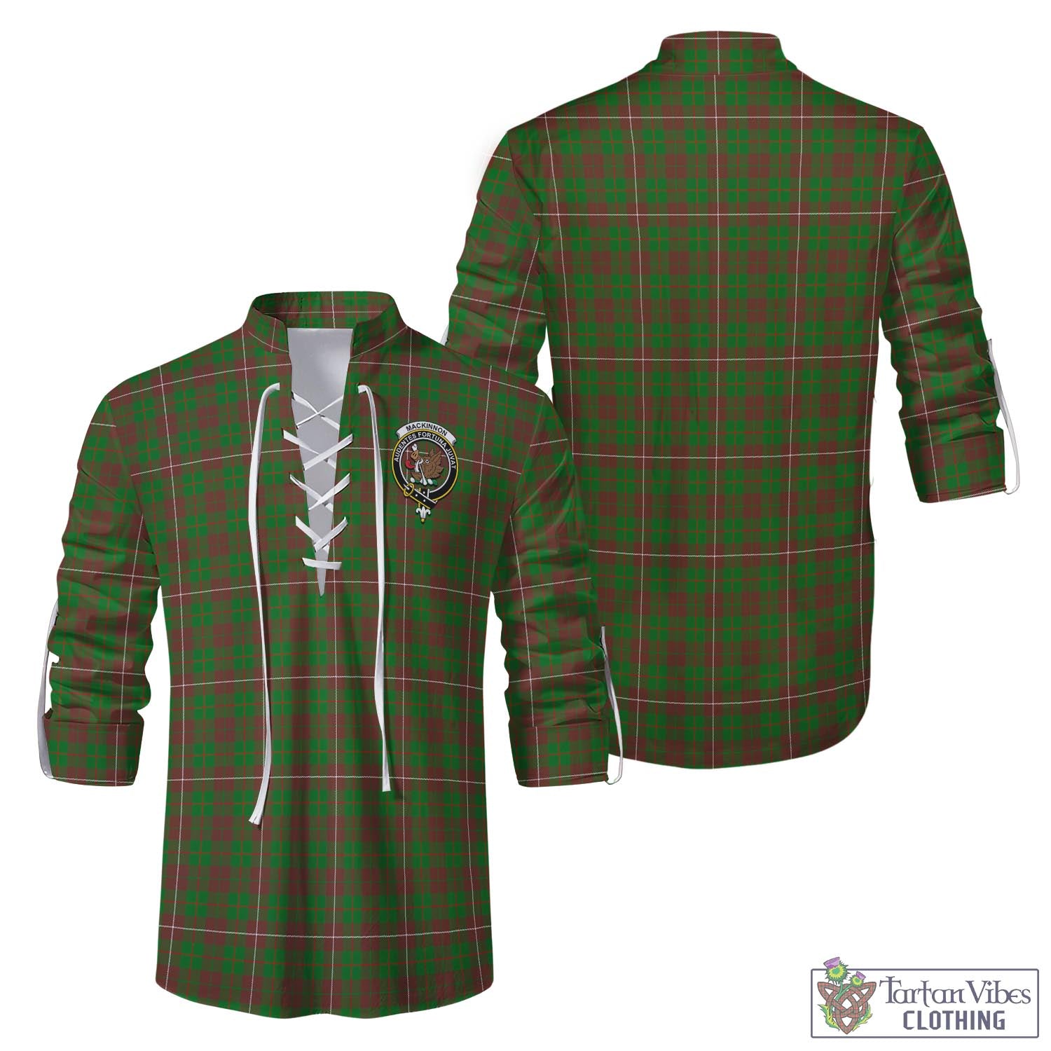 Tartan Vibes Clothing MacKinnon Hunting Modern Tartan Men's Scottish Traditional Jacobite Ghillie Kilt Shirt with Family Crest