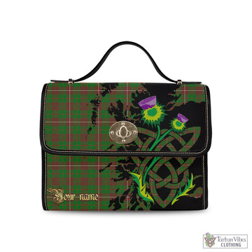 MacKinnon Hunting Modern Tartan Waterproof Canvas Bag with Scotland Map and Thistle Celtic Accents