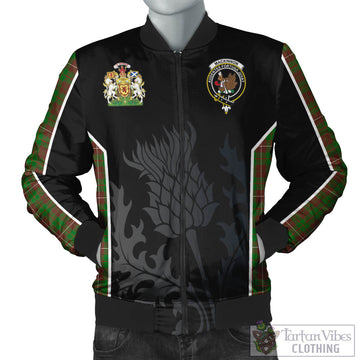 MacKinnon Hunting Modern Tartan Bomber Jacket with Family Crest and Scottish Thistle Vibes Sport Style