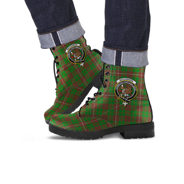 MacKinnon Hunting Modern Tartan Leather Boots with Family Crest