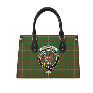 MacKinnon Hunting Modern Tartan Leather Bag with Family Crest