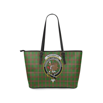 MacKinnon Hunting Modern Tartan Leather Tote Bag with Family Crest