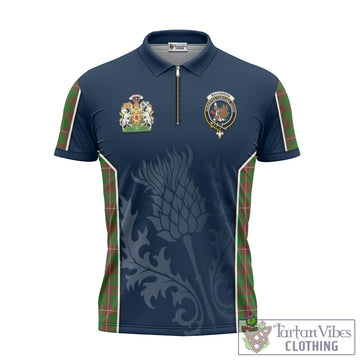 MacKinnon Hunting Modern Tartan Zipper Polo Shirt with Family Crest and Scottish Thistle Vibes Sport Style