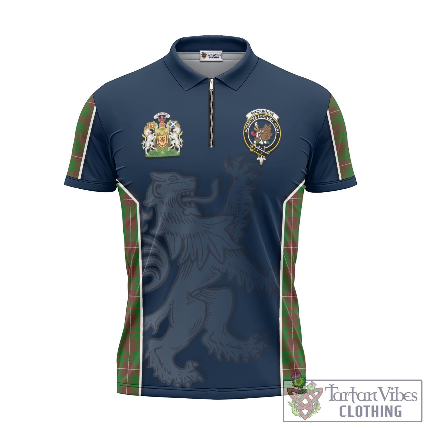 Tartan Vibes Clothing MacKinnon Hunting Modern Tartan Zipper Polo Shirt with Family Crest and Lion Rampant Vibes Sport Style