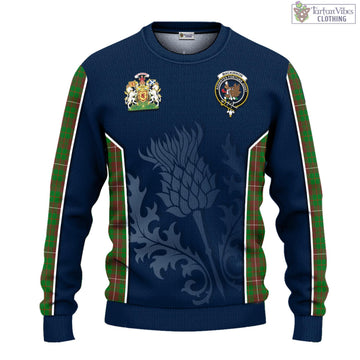 MacKinnon Hunting Modern Tartan Knitted Sweatshirt with Family Crest and Scottish Thistle Vibes Sport Style
